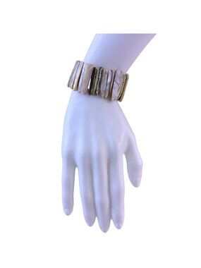 Vintage Womens Beige White Natural Shell Stretch Bracelet  Handmade Unique